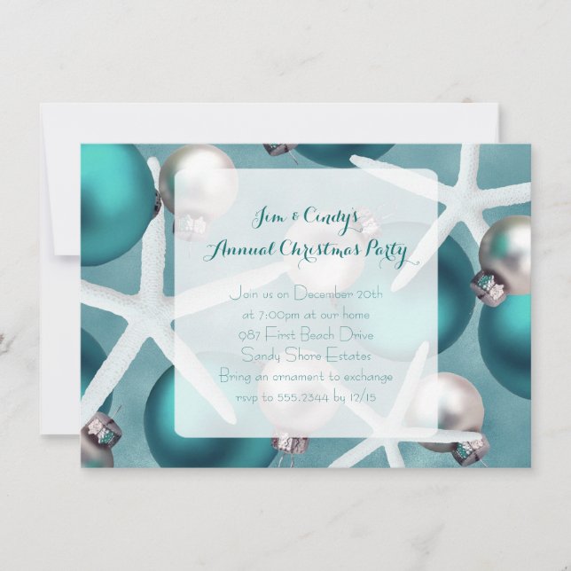 Tropical Teal Christmas Party Invitation (Front)