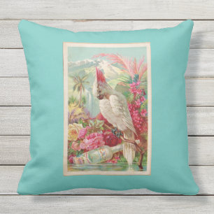 Tropical Teal Cockatoo Cocktail Time Cushion