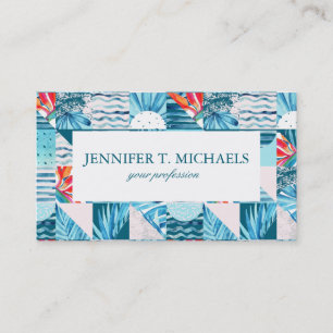 Tropical Teal Geometric Abstract Pattern Business Card