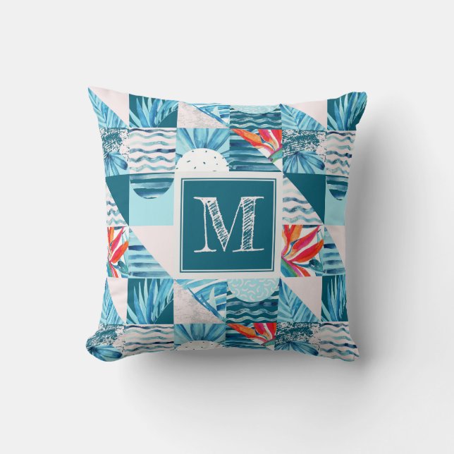 Tropical Teal Geometric Abstract Pattern Cushion (Front)