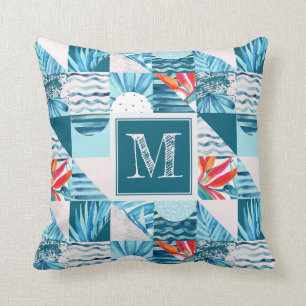 Tropical Teal Geometric Abstract Pattern Cushion