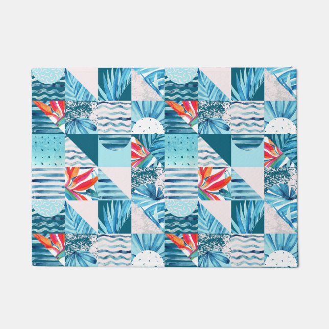 Tropical Teal Geometric Abstract Pattern Doormat (Front)