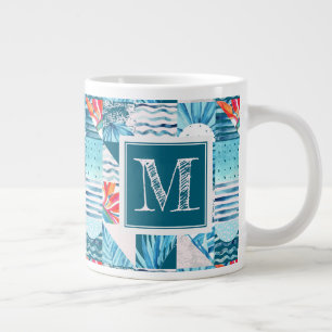 Tropical Teal Geometric Abstract Pattern Large Coffee Mug
