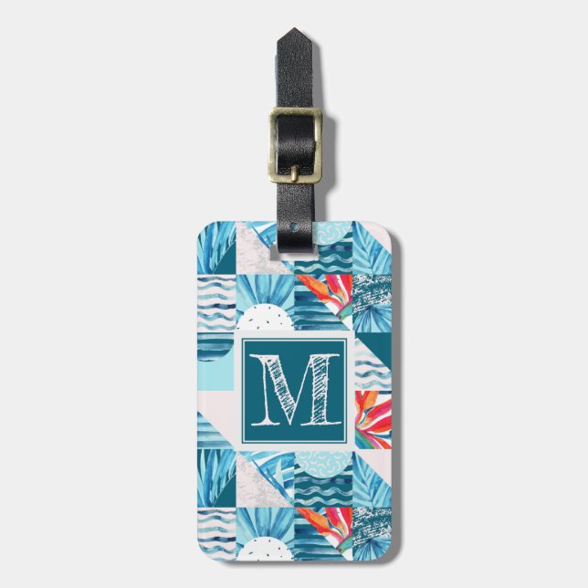 Tropical Teal Geometric Abstract Pattern Luggage Tag (Front Vertical)