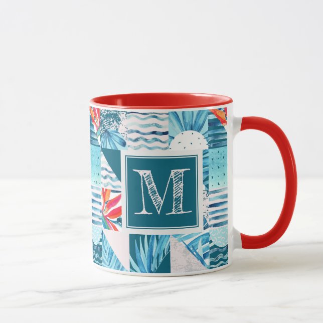 Tropical Teal Geometric Abstract Pattern Mug (Right)