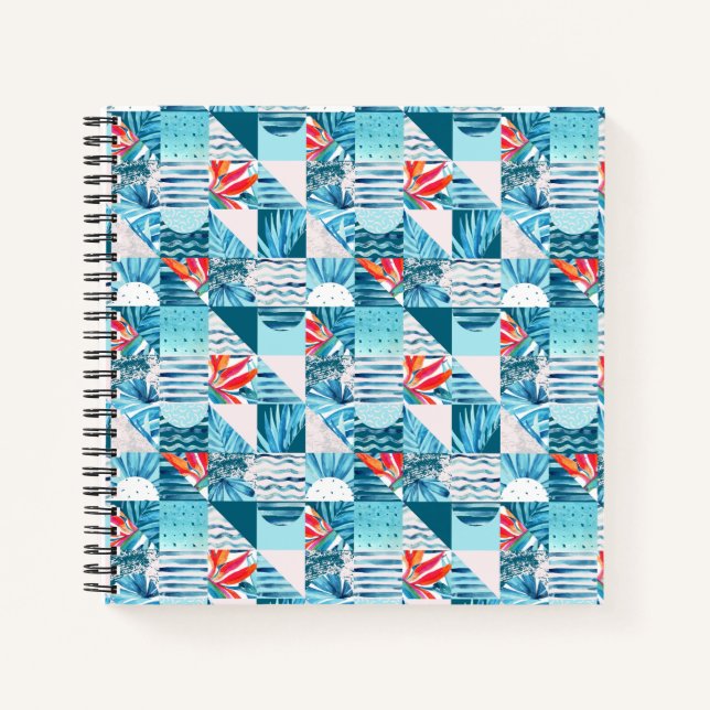 Tropical Teal Geometric Abstract Pattern Notebook (Front)