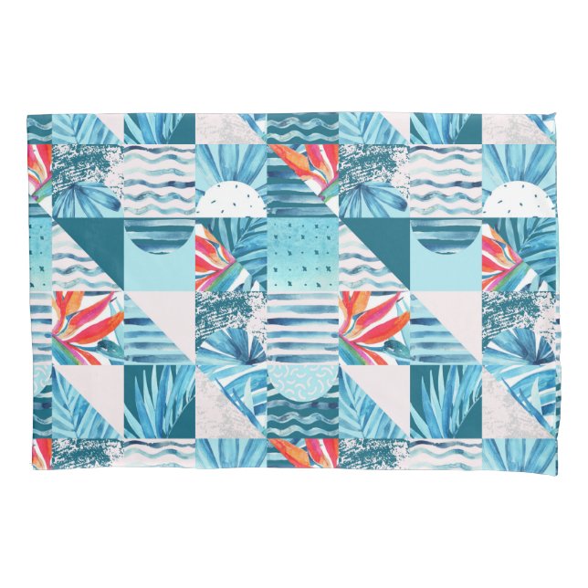Tropical Teal Geometric Abstract Pattern Pillowcase (Front-Left)