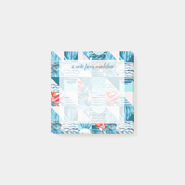 Tropical Teal Geometric Abstract Pattern Post-it Notes (Front)