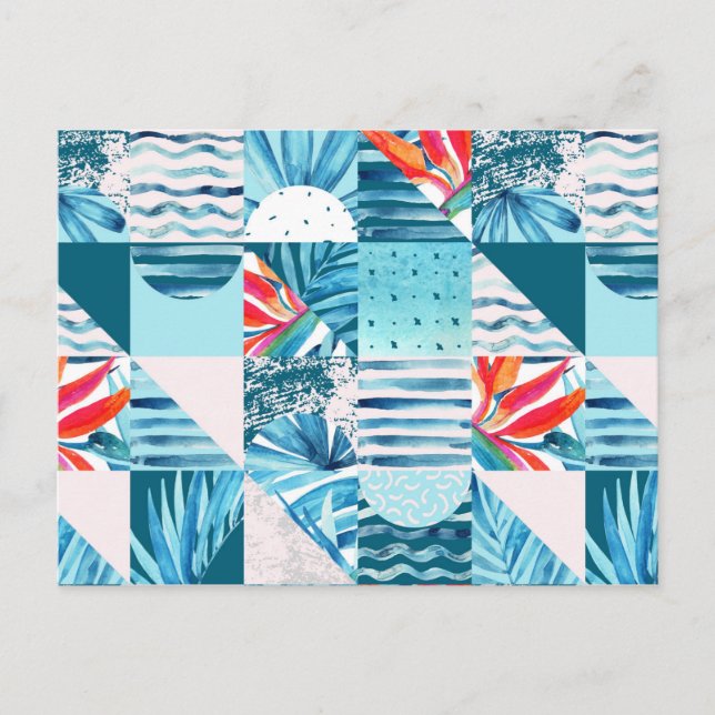 Tropical Teal Geometric Abstract Pattern Postcard (Front)
