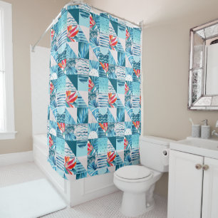 Tropical Teal Geometric Abstract Pattern Shower Curtain