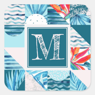 Tropical Teal Geometric Abstract Pattern Square Sticker
