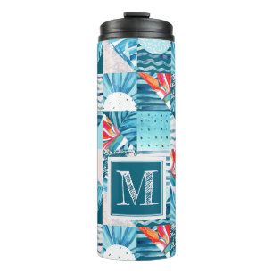 Tropical Teal Geometric Abstract Pattern Thermal Tumbler