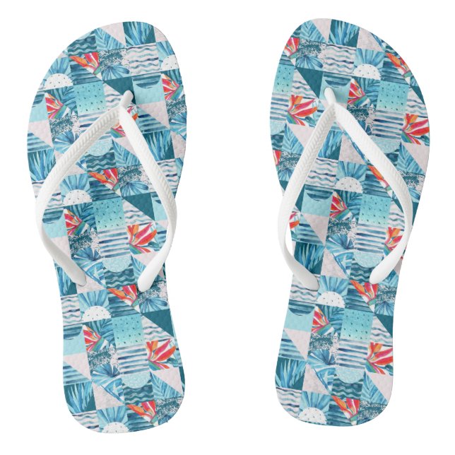 Tropical Teal Geometric Abstract Pattern Thongs (Footbed)