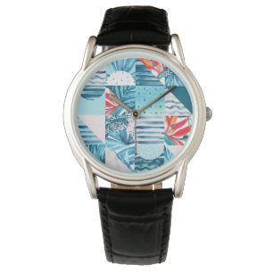Tropical Teal Geometric Abstract Pattern Watch