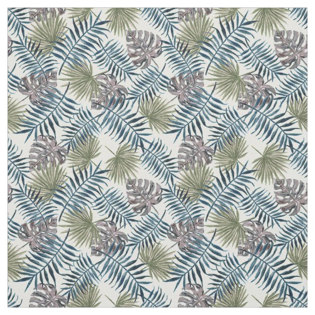 Tropical Teal Green Mauve Palmtree Leafs Pattern Fabric (Swatch)