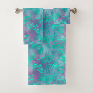 Tropical Teal Leaves Graphic Bath Towel Set