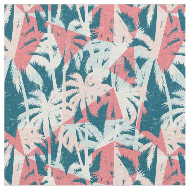 Tropical Teal Palm Tree Pattern Fabric (Close Up)