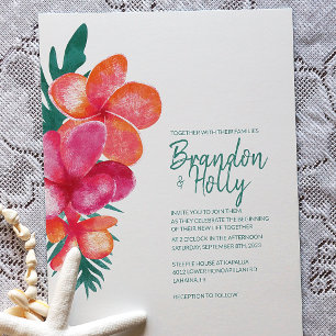 Tropical Teal Pink Coral Flower Wedding Invitation