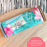 Tropical Teal, Pink Wedding Candy Bar Wrapper<br><div class="desc">Personalise your own tropical teal wedding chocolate candy bar label or pastry package with a customised paper label. Tropical pink, coral plumeria flowers label is attractive with your own wording. Add couple's monogram on the back for a finishing touch. Use this budget personalised wrapper label for other party favour bags...</div>