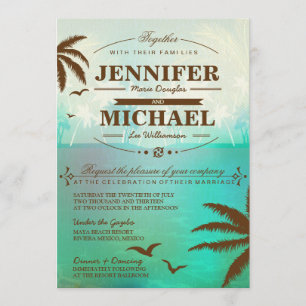 Tropical Teal Scenic Beach Wedding Invitations