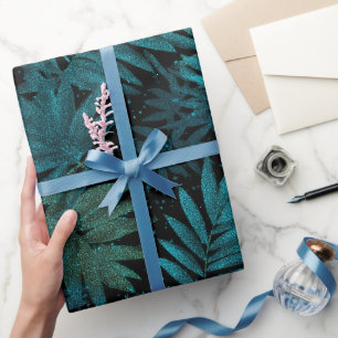 Tropical Teal Sparkle Blue Glitter Pattern Wrapping Paper