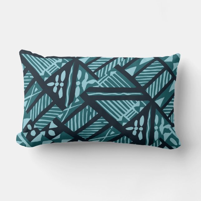 Tropical Teal Tapa Cloth 13"x20" Lumbar Pillow (Front)