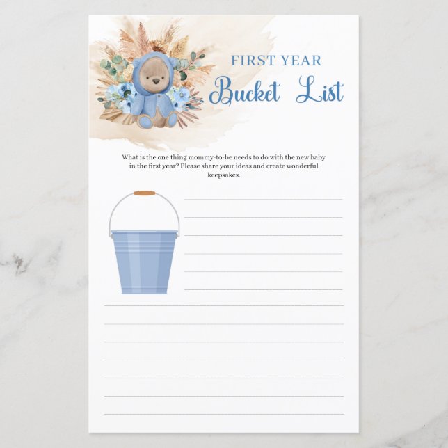 Tropical teddy bear pampas First Year Bucket List (Front)