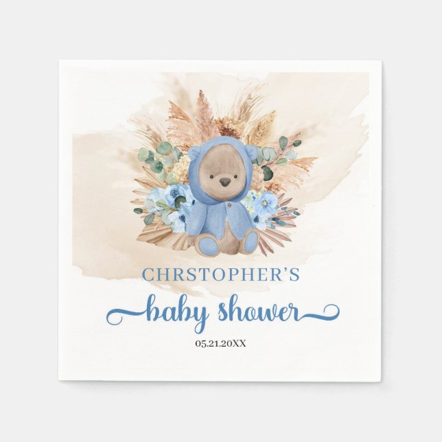 Tropical teddy bear pampas grass Baby Shower Napki Napkin (Front)