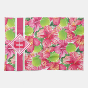 🌺🌴Tropical tennis with hibiscus,  with name  Tea Towel