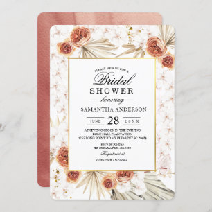 Tropical Terracotta Dried Palm Leaf & Flower Frame Invitation