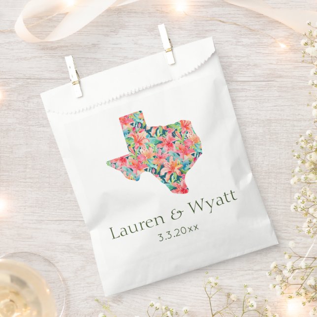 Tropical Texas Wedding Personalised Names & Date  Favour Bag (Clipped)
