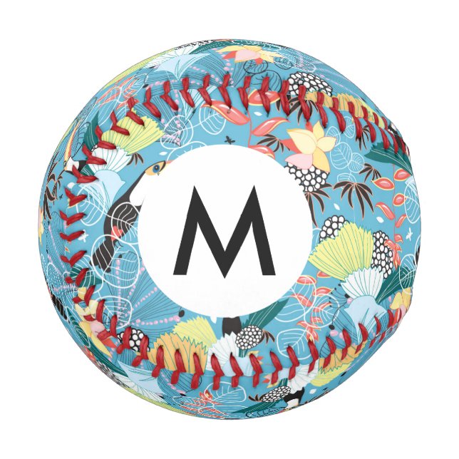 Tropical Texture With Toucans and Hummingbirds Baseball (Front Left)