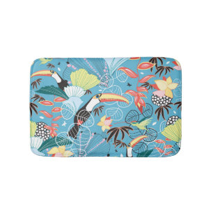 Tropical Texture With Toucans and Hummingbirds Bath Mat