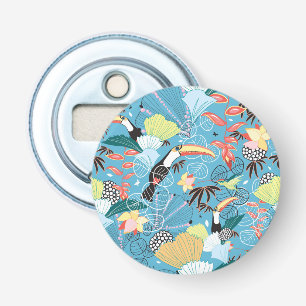 Tropical Texture With Toucans and Hummingbirds Bottle Opener