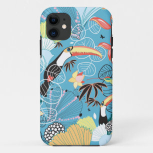 Tropical Texture With Toucans and Hummingbirds iPhone 11 Case