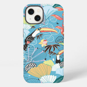 Tropical Texture With Toucans and Hummingbirds iPhone Case