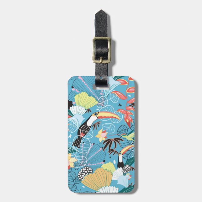 Tropical Texture With Toucans and Hummingbirds Luggage Tag (Front Vertical)