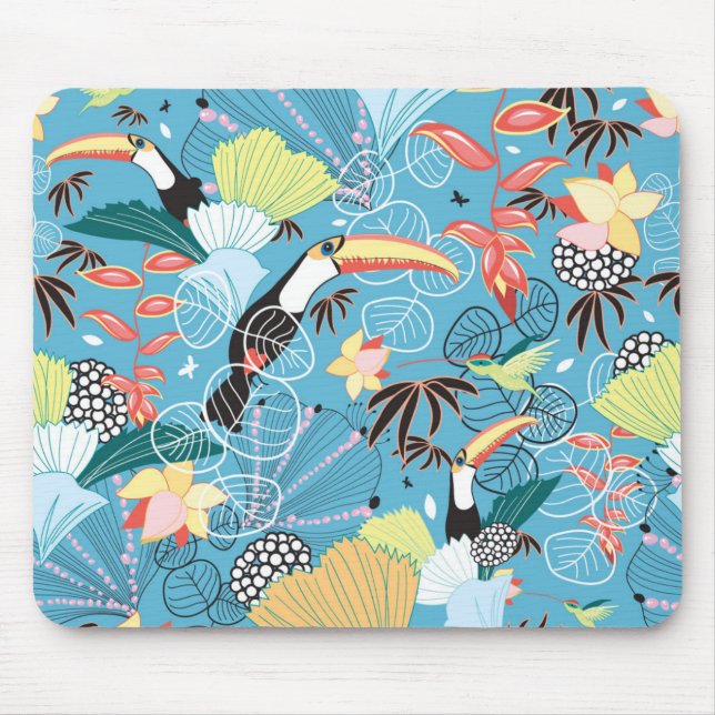Tropical Texture With Toucans and Hummingbirds Mouse Pad (Front)