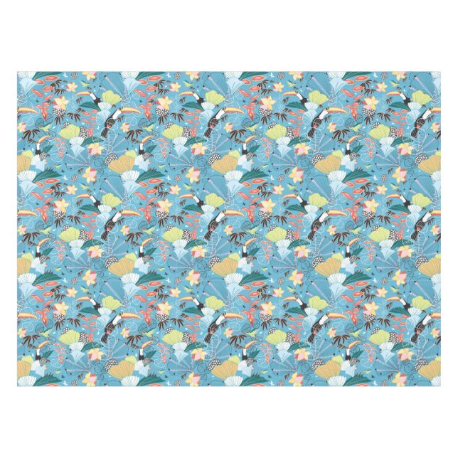 Tropical Texture With Toucans and Hummingbirds Tablecloth (Front (Horizontal))
