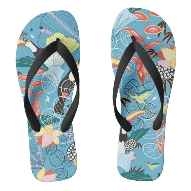 Tropical Texture With Toucans and Hummingbirds Thongs (Footbed)