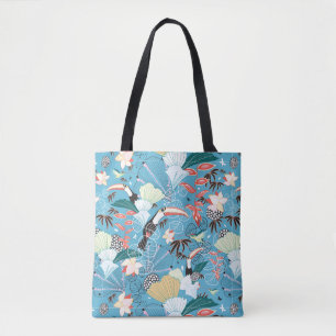Tropical Texture With Toucans and Hummingbirds Tote Bag