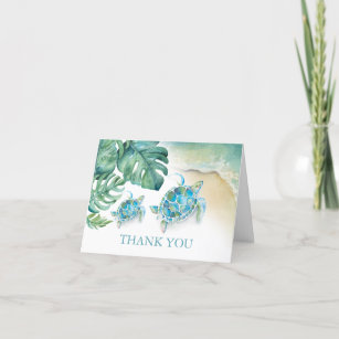 Tropical Thank You Card Watercolor Sea Turtle
