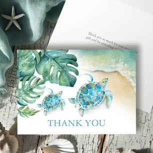 Tropical Thank You Card Watercolor Sea Turtle