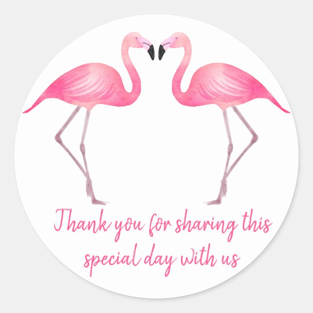 Tropical Thank You Pink Flamingo Wedding Classic Round Sticker (Front)