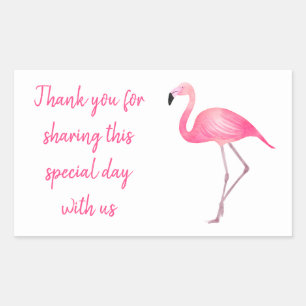 Tropical Thank You Pink Flamingo Wedding Rectangular Sticker