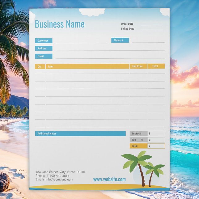 Tropical Theme Order Form or Invoice Notepad (Creator Uploaded)