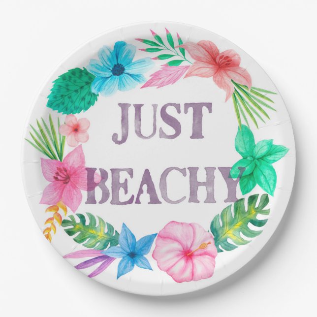 Tropical Theme Paper Plates for Luau Beach Party (Front)