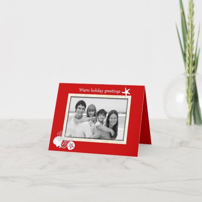 Tropical Themed Christmas Red and White Photo Card (Front)