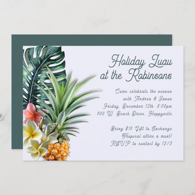 Tropical Themed Home or Office Holiday Party  Invitation (Front/Back)