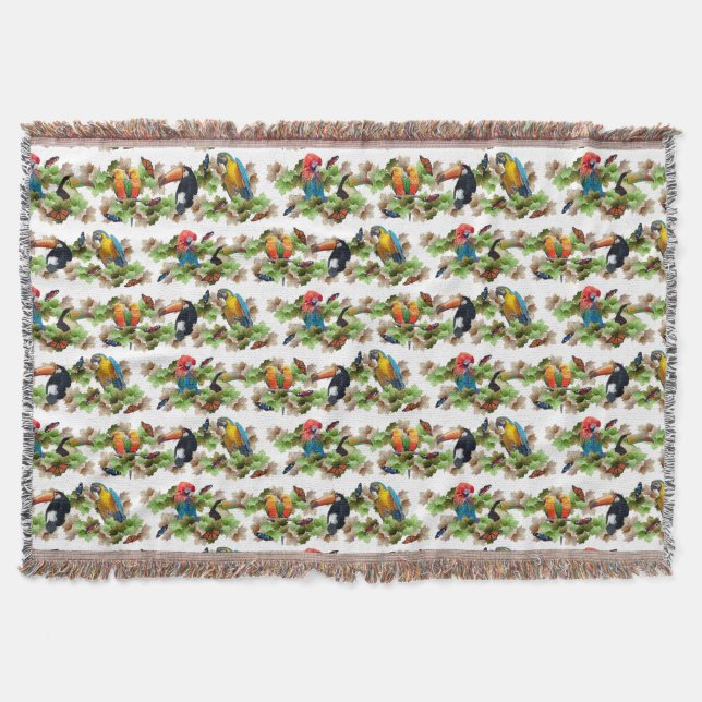 Tropical Throw Blanket (White) (Front)